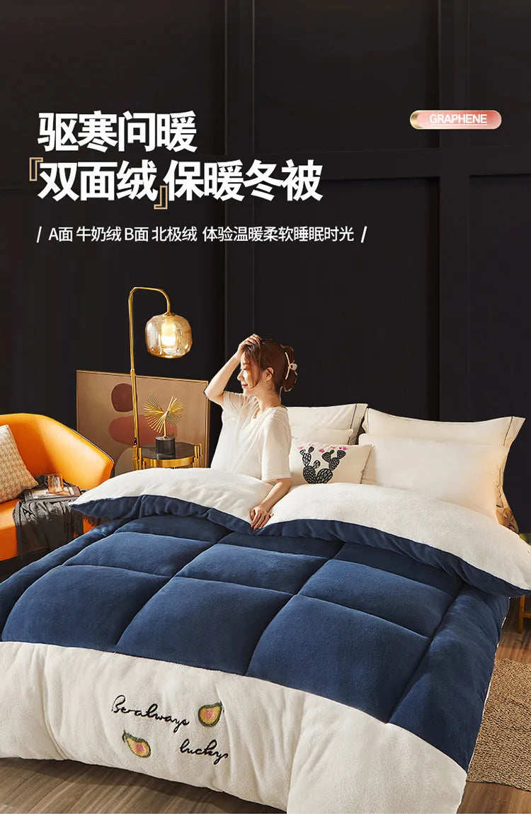 Thicken Lamb Double-faced Velvet Quilt Wool Super Warm Winter Comforter Students Dormitory Luxury Blanket Soft Quilt Duvets