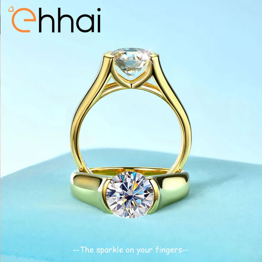 Ehhai GRA Certified 2CT Solitaire Moissanite Lab Diamond Engagement Rings for Women Men 925 Sterling Silver Wedding Jewelry Gift