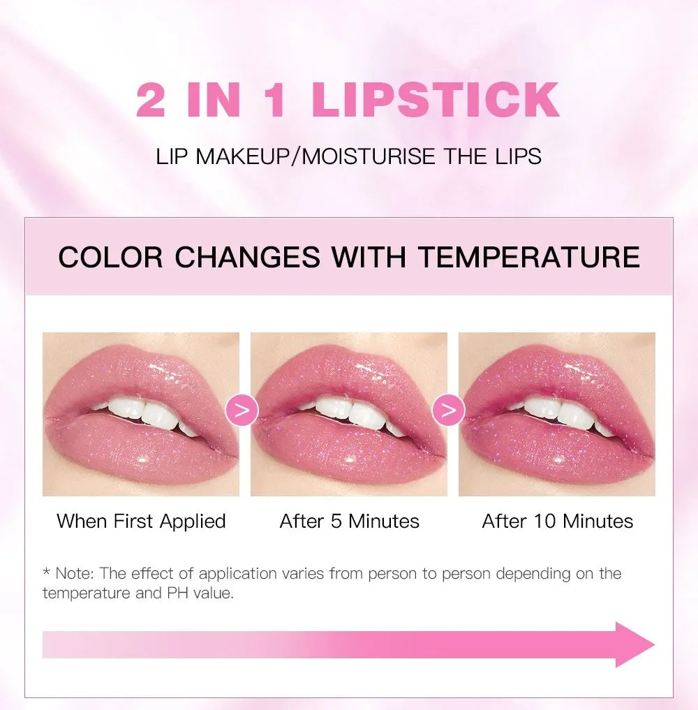 Soft Jelly Lipstick Color Changing Glossy Hydrating Moisturizing Glitter Lip Stick Sparkling Sequins Turning Red Shade Lip Balm