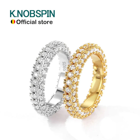 KNOBSPIN D VVS1 All Moissanite Rings for Women Man Lab Diamond Wedding Eternity Band with GRA S925 Silver Plated 18k Gold Ring