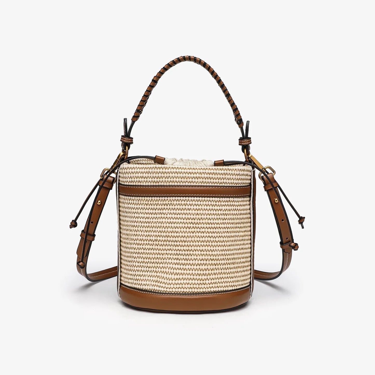 Fashion Straw Bucket Bag Weave Women Handbags Designer Panelled Shoulder Crossbody Bags Casual Summer Beach Small Tote Purses