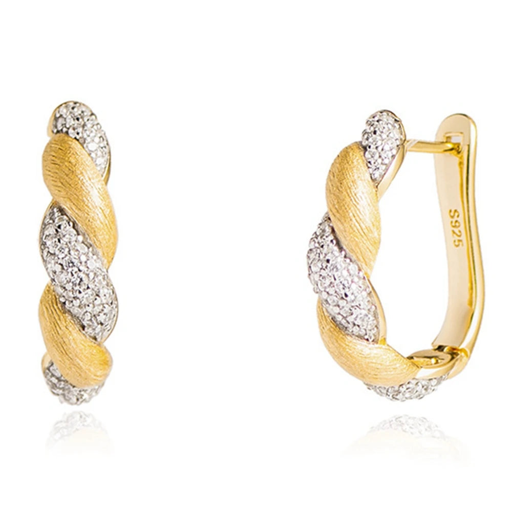 Wong Rain Vintage 18K Gold Plated 925 Sterling Silver Lab Sapphire Gemstone Hoop Earrings for Women Fine Jewelry Gifts Wholesale