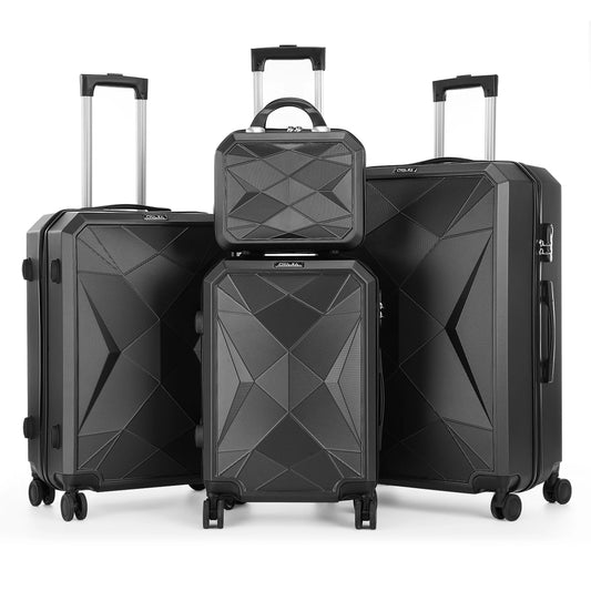 4tlg Kofferset Hartschalen Koffer S-M-L-XL 4 Rollen Kantenschutz Schloss Standfüße Trolley Rollkoffer Reisekoffer Schwarz