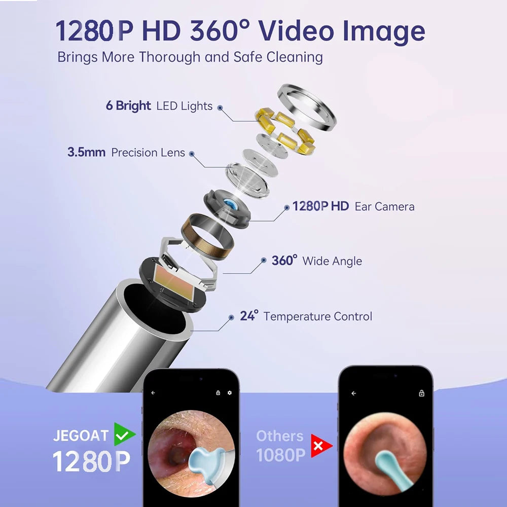 Smart Visual Ear Cleaner with Camera  Ear Sticks USB C Charging Ear Wax Removal Tool WIFI Connection 6 LED Lights Earpick