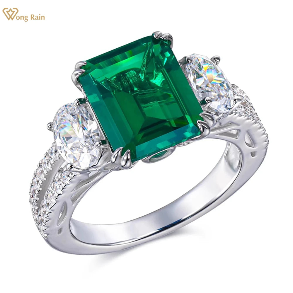 Wong Rain 100% 925 Sterling Silver Emerald Cut 8*10 MM Emerald High Carbon Diamond Ring for Women Fine Jewelry Anniversary Gift