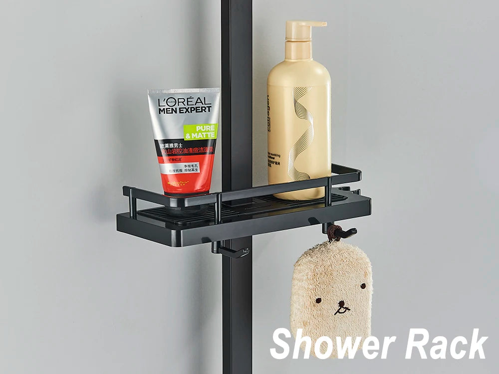 Black Thermostatic LCD Shower Faucet Set Temperature Display Rainfall Bathtub Tap With Bathroom Shelf Electricity By Water