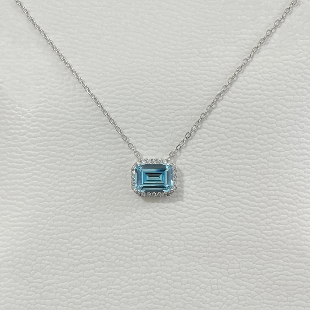 Wong Rain Solid 925 Sterling Silver 6*8 MM Sapphire Emerald Citrine Aquamarine Gems Pendant Necklace Fine Jewelry Gift Wholesale