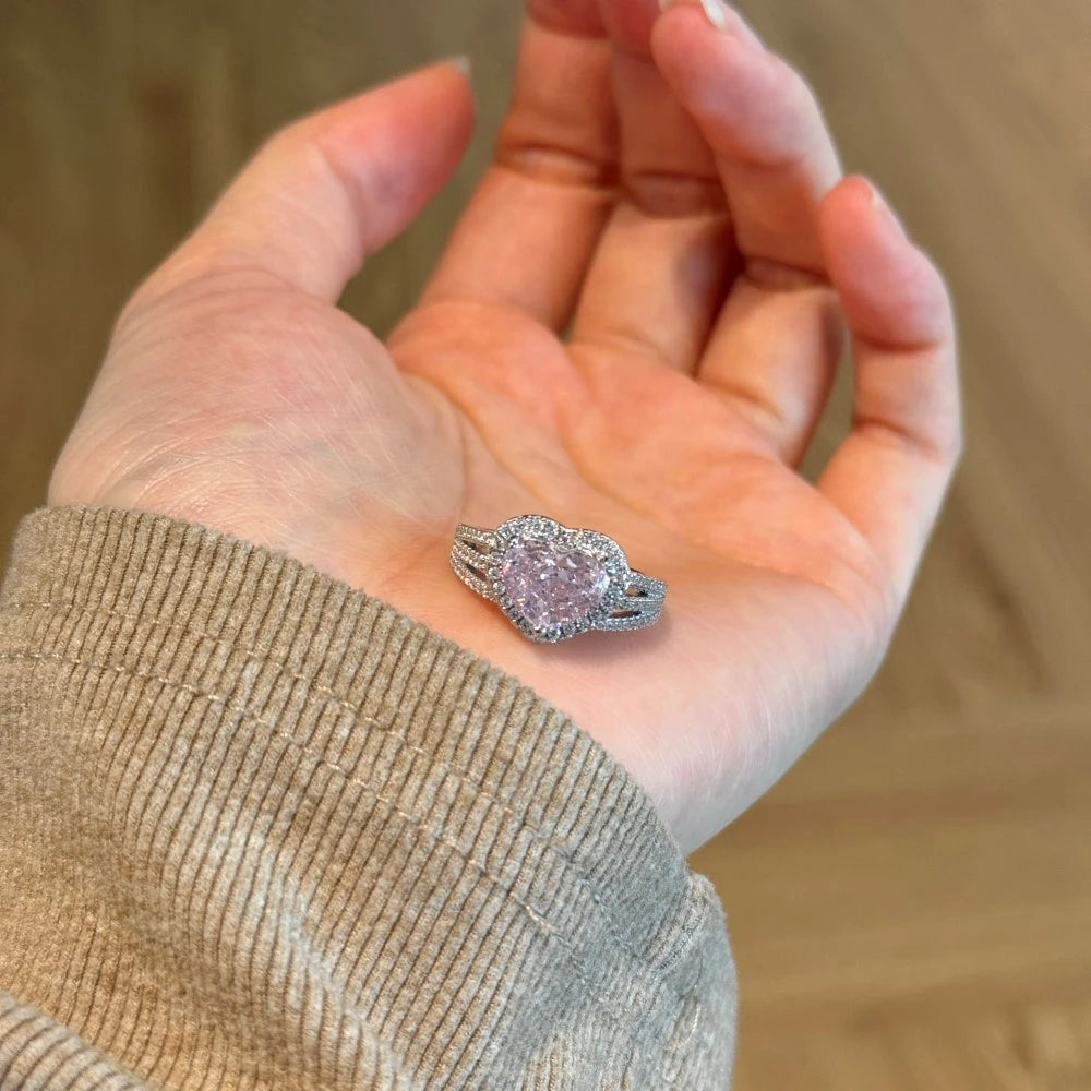 Wong Rain 925 Sterling Silver Heart Cut 8*10MM Lab Sapphire High Carbon Diamond Gems Pendant/Necklace/Earrings/Rings Jewelry Set