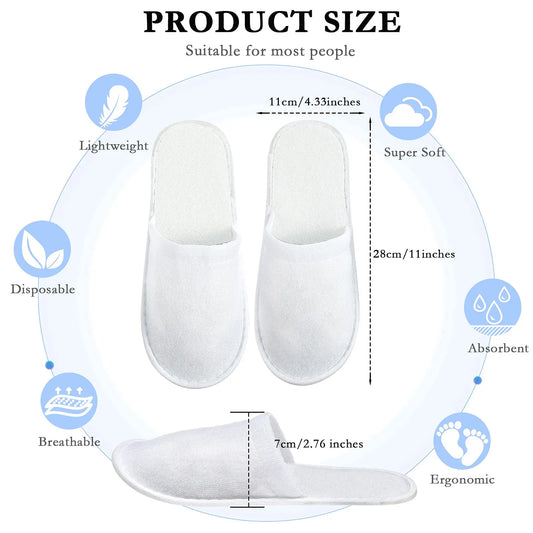 20Pairs Of High-Quality Closed Toe Disposable Plush Non Slip Bathroom Slippers Suitable For Families,Hotels, SPA ,Travel