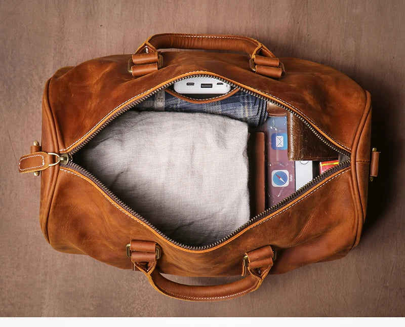 GURO Retro Higher Quality Cowhide Travel Bags  Men's Genuine Leather Handbag Women Luxury Weekend Fitness Bag Short Trip Luggage