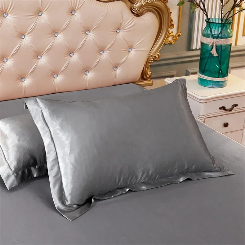 Luxury Silky Smooth Satin Pillowcase Solid Color Envelope Pillow Case Bedding Bedroom Sleep Pillowcover 48x74