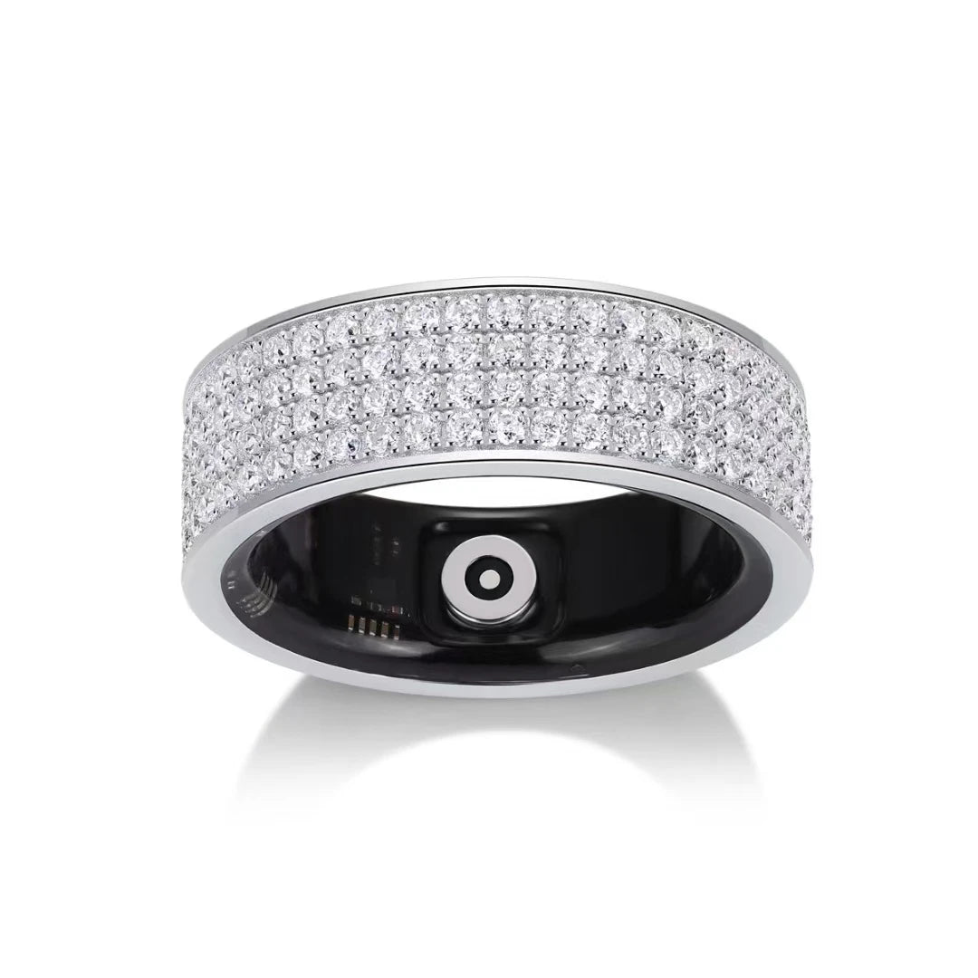 JIUZUAN 925 Sterling Silver Band Moissanite Bluetooth Monitoring Heart Rate Blood Oxygen Healthy Sleep Waterproof Smart Ring
