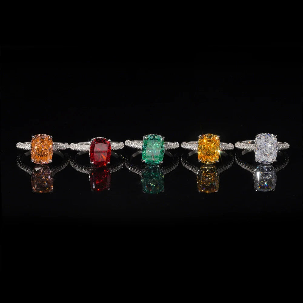 Wong Rain 925 Sterling Silver Crushed Ice Cut 9*12 MM Lab Sapphire Paraiba Citrine Morganite Gems Engagement Rings Fine Jewelry