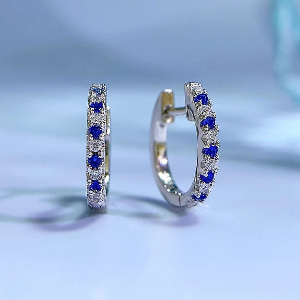 Wong Rain 925 Sterling Silver Sapphire Emerald Ruby High Carbon Diamond Gemstone Hoop Earrings Wedding Fine Jewelry Wholesale