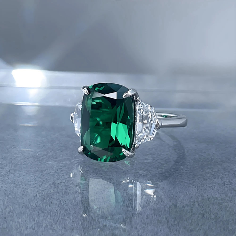 Wong Rain Vintage 925 Sterling Silver 10*14 MM Emerald High Carbon Diamonds Gems Ring for Women Fine Jewelry Anniversary Gifts