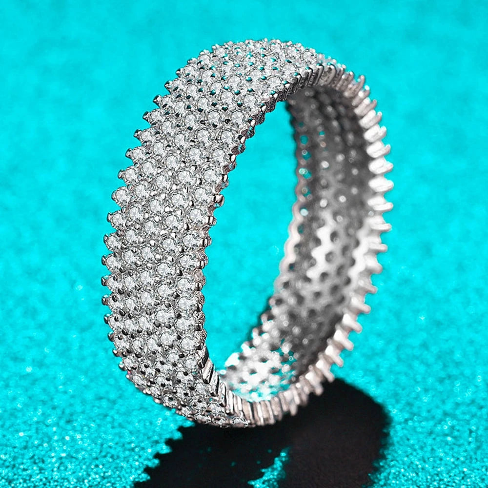 Wong Rain 925 Sterling Silver 3EX VVS1 D Color Real Moissanite Diamonds Gems Row Ring Wedding Party Fine Jewelry Band Wholesale