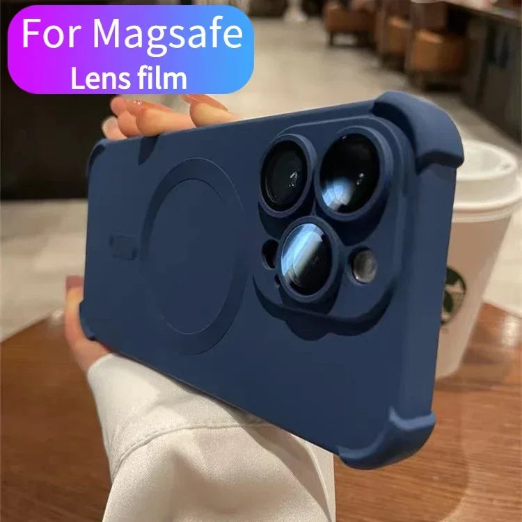 Luxury Hight End Black For Magsafe Wireless Charge Case For iPhone 16 15 14 13 12 Pro Max Soft Magnetic Lens Shockproof Cover