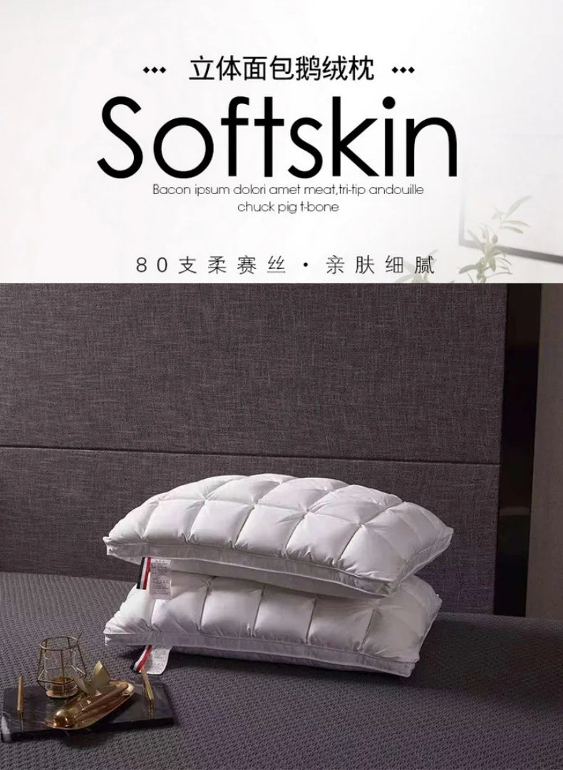 Goose Down Pillow 100% White Goose Feather Pillow Core Five-Star Hotel High-end 3D Bread  Goose Down Sleep Pillow