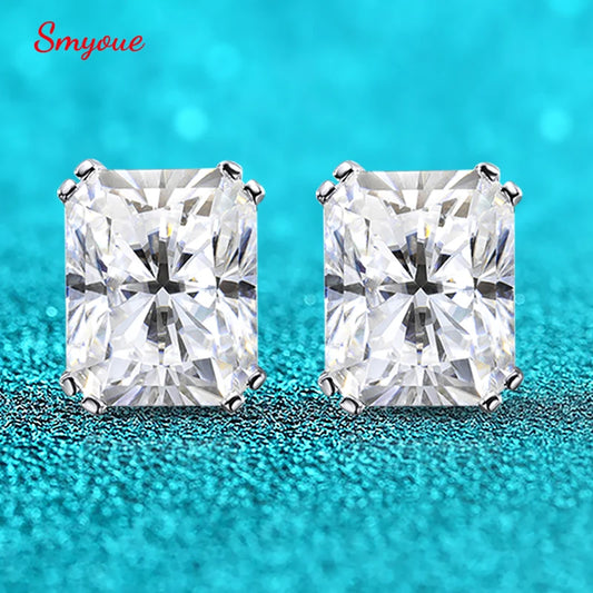 Smyoue 1CT 2CT 4CT Emerald/Radiant Cut Moissanite Stud Earrings for Women D Color Luxury Lab Diamond 925 Sterling Silver Jewelry