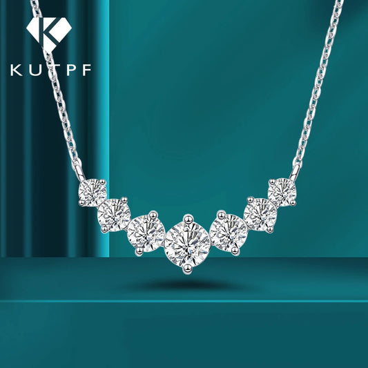 Smile Shape All Moissanite Pendant Necklace for Women 7-stone D Color Diamond Neck Chain S925 Sterling Silver Fine Jewelry
