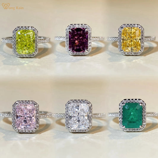 Wong Rain 925 Sterling Silver Radiant Cut 7*9MM Lab Sapphire Emerald Citrine Gems Wedding Engagement Ring for Women Fine Jewelry