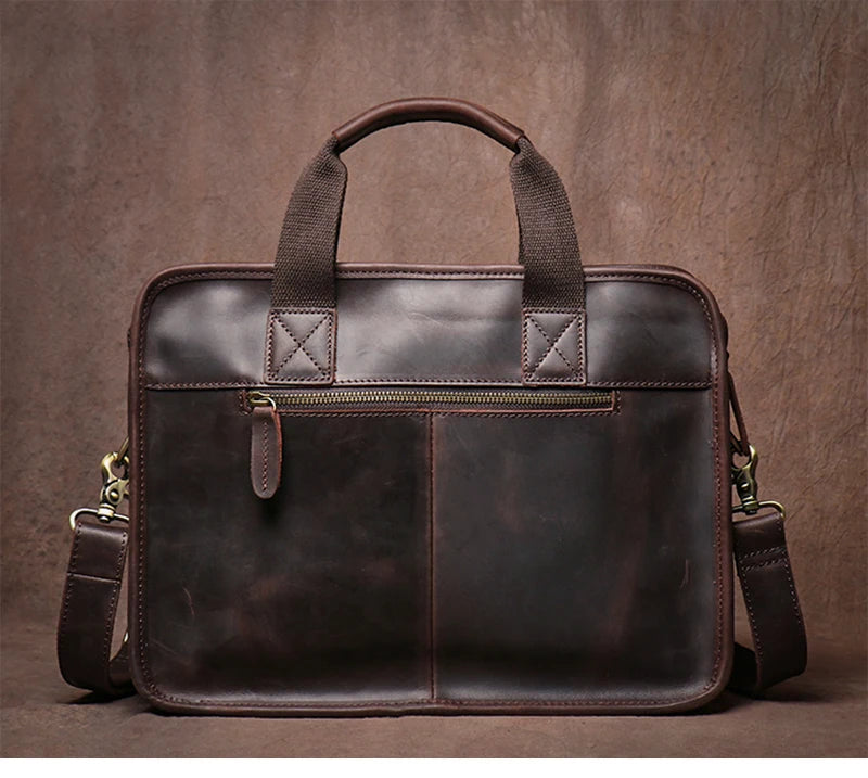 GURO Vintage Wild Handbag Male Genuine Leather Business Briefcase Original Cowhide Shoulder Messenger Bag A4 File 14″ Laptop Bag