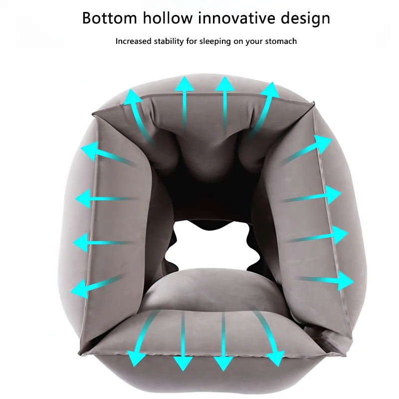 Pattern Inflatable Travel Pillow Portable Chin Support Neck Pillow for Airplane Car Bus Train Office Nap Rest Support Pillow