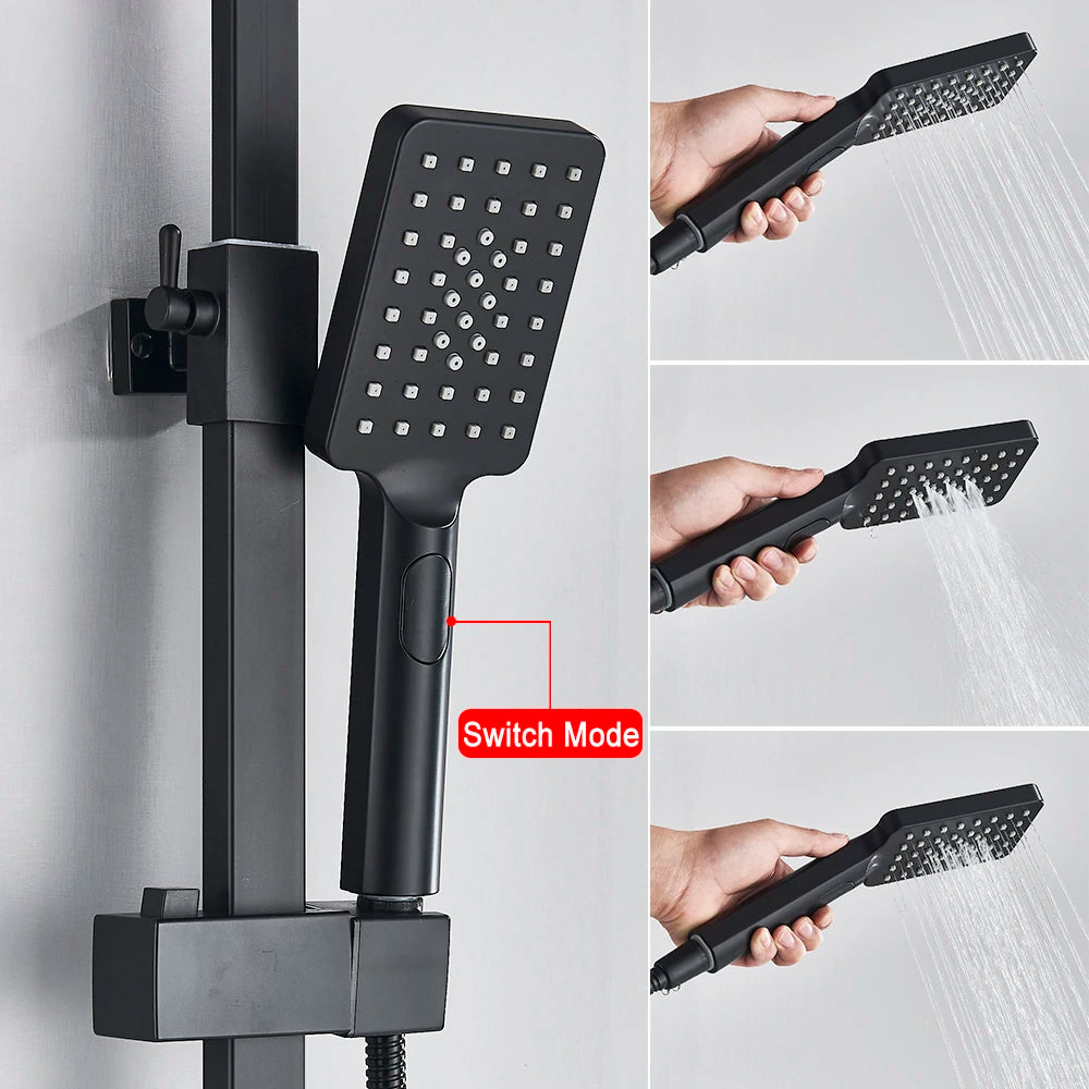 Black Thermostatic LCD Shower Faucet Set Temperature Display Rainfall Bathtub Tap With Bathroom Shelf Electricity By Water