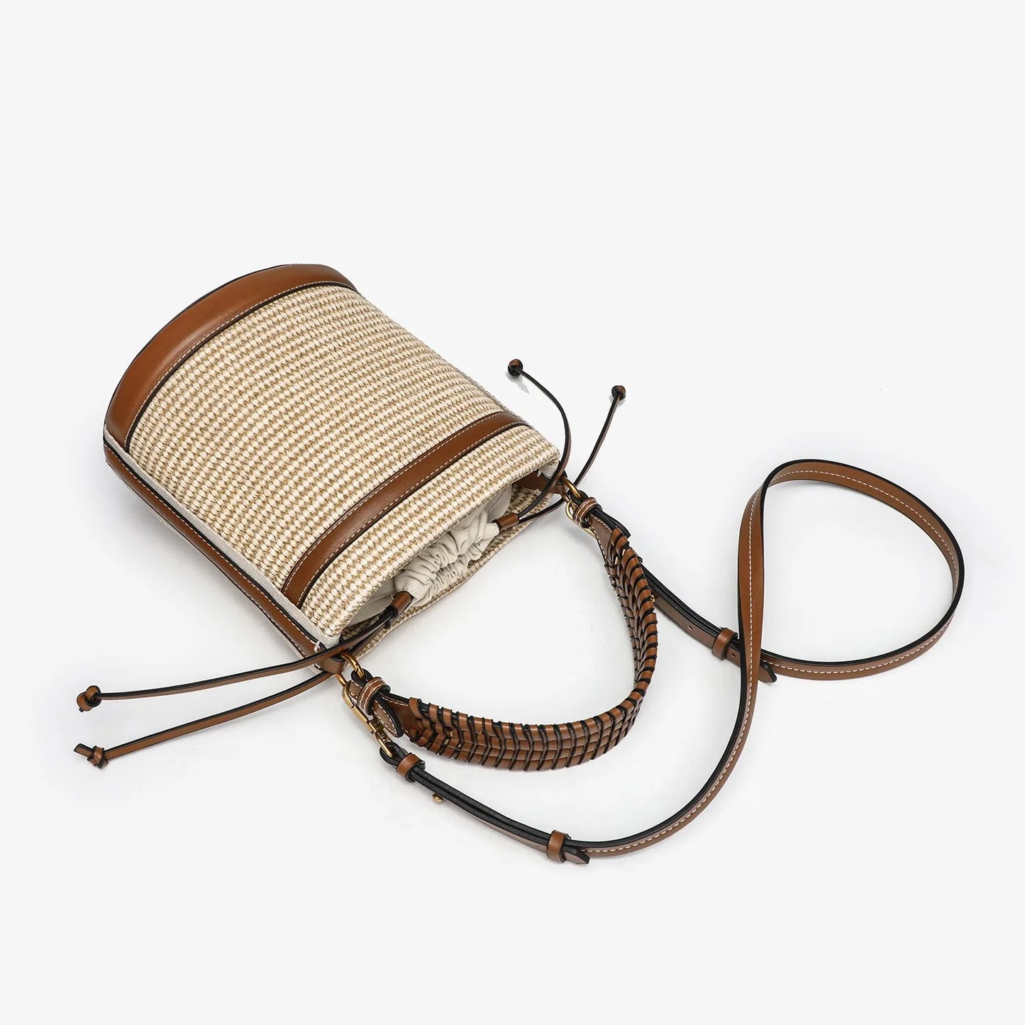 Fashion Straw Bucket Bag Weave Women Handbags Designer Panelled Shoulder Crossbody Bags Casual Summer Beach Small Tote Purses