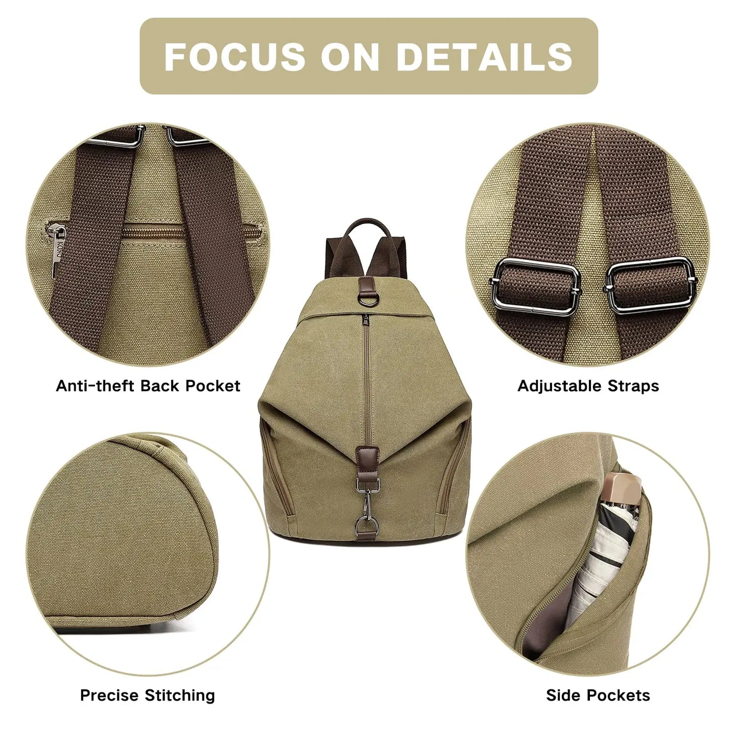 KONO Canvas Backpack WOMEN'S Vintage Daypack shoulder bag Large Shoulder Backpack travel bag for Travel Outdoor & School