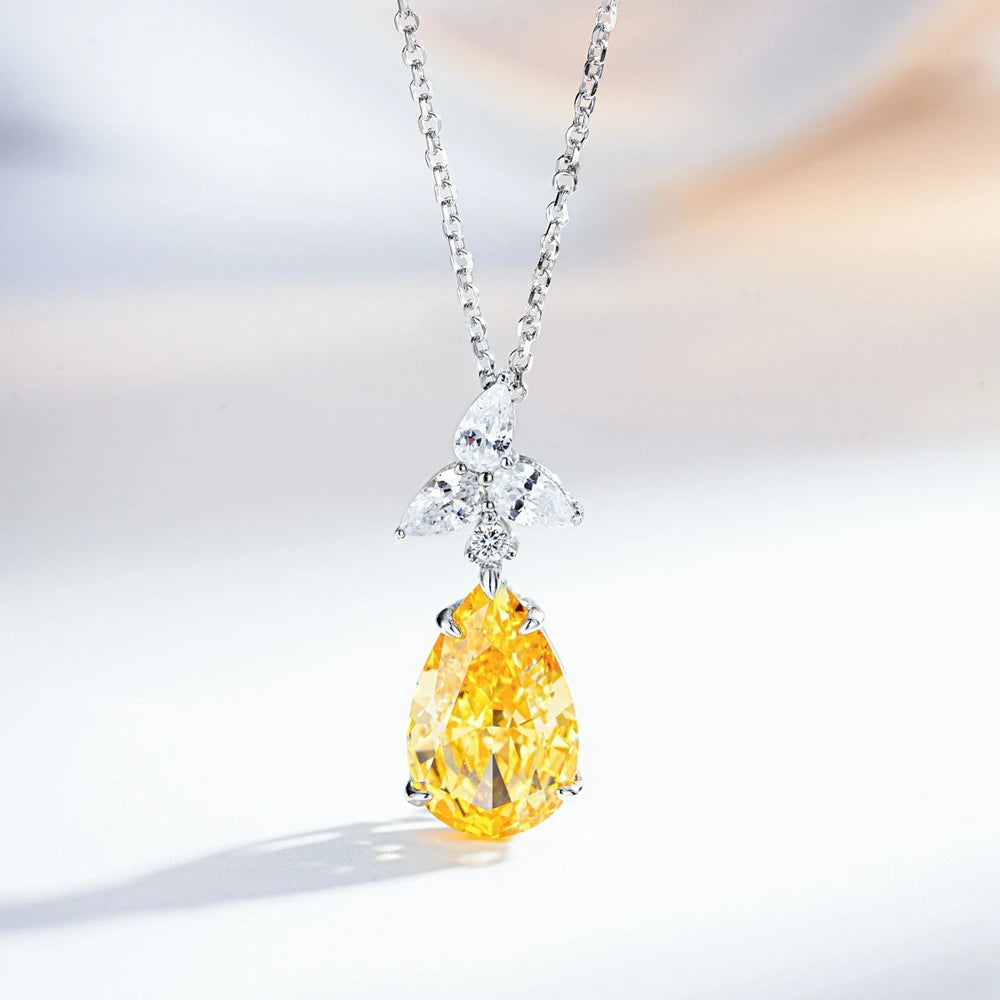 Wong Rain 925 Sterling Silver Pear Cut Lab Sapphire Citrine Aquamarine High Carbon Diamond Gems Pendant Necklace Fine Jewelry