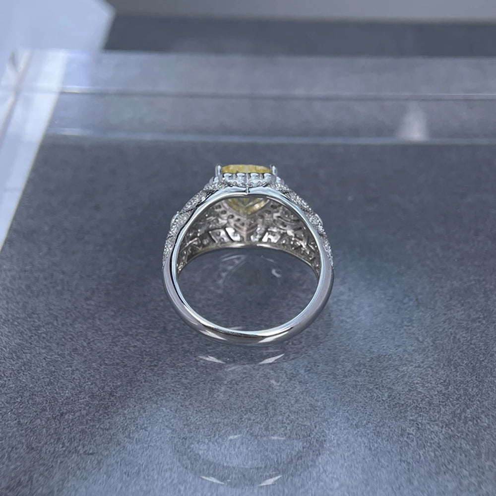 Wong Rain 925 Sterling Silver Heart Cut 8 MM Citrine Sapphire High Carbon Diamond Ring for Women Fine Jewelry Anniversary Gifts