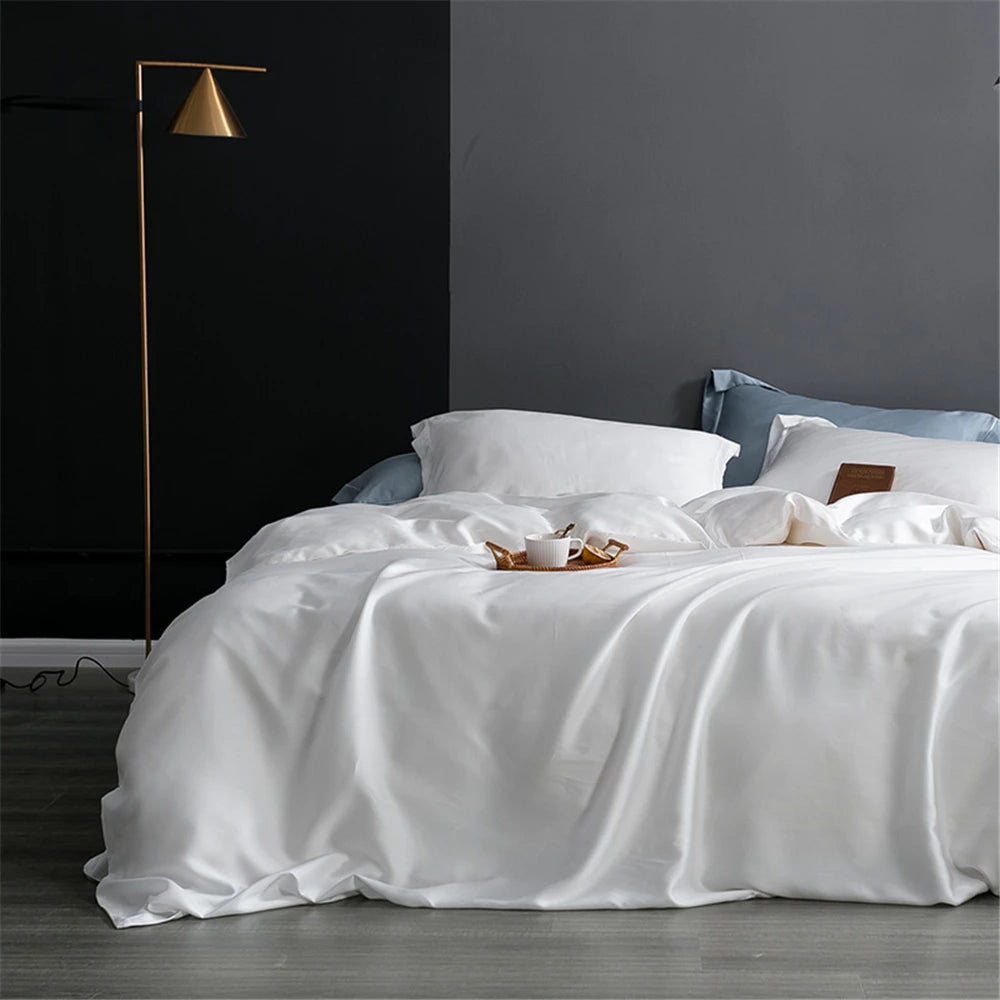 Sondeson Luxury White 100% Silk Bedding Set Healthy Skin Beauty Queen King Duvet Cover Set Flat Sheet Pillowcase Bed Linen Sets