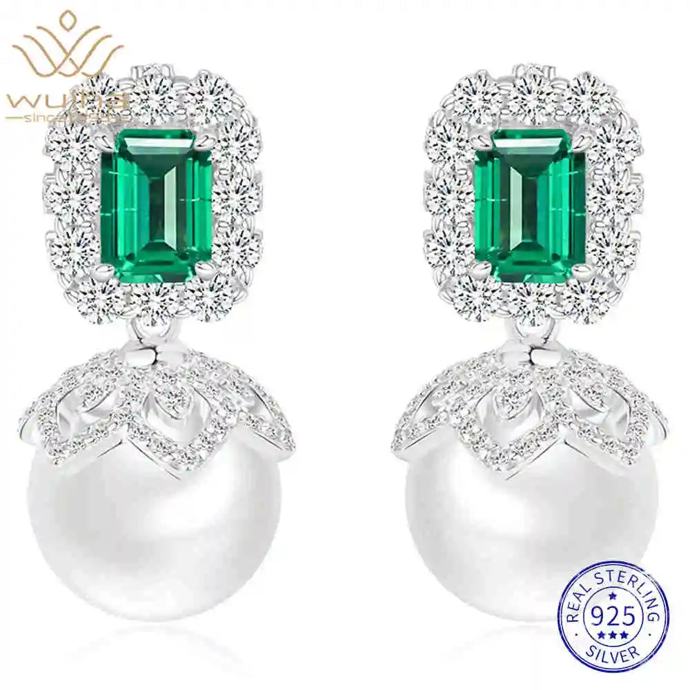 WUIHA 925 Sterling Silver Sapphire Emerald Ruby Pearls High Carbon Diamonds Wedding Engagement Drop Dangle Earrings Fine Jewelry
