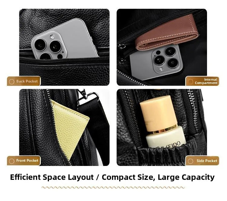 2026 New Fashionable Pure Color Leather Backpack Women's Cross-Border Travel Bag Durable Soft Cowhide Shoulder Bag for All Ages