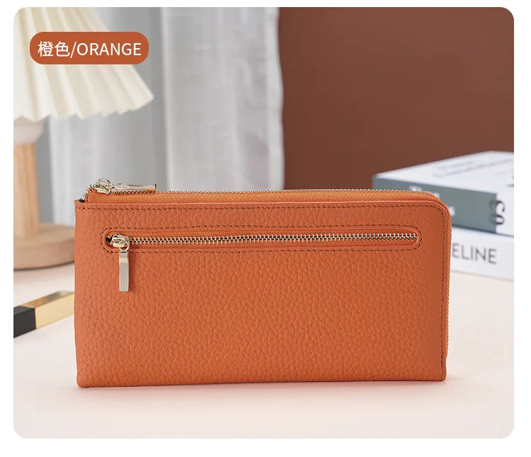 Women's Genuine Leather Long Wallets Cowhide Coin Purse Multi-card  Wallet for Women