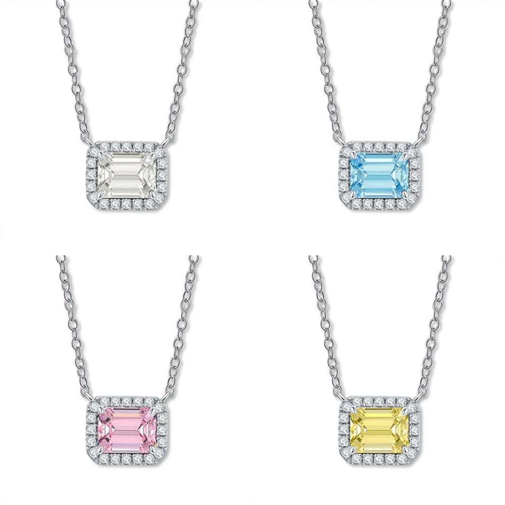 Wong Rain Solid 925 Sterling Silver 6*8 MM Sapphire Emerald Citrine Aquamarine Gems Pendant Necklace Fine Jewelry Gift Wholesale