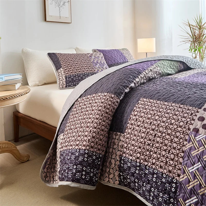New Quilted Bedspread Set,Soft Microfiber,Thick Bed Cover+Pillowcase,European Flower Patchwork Mattress Topper Bed Sheets King