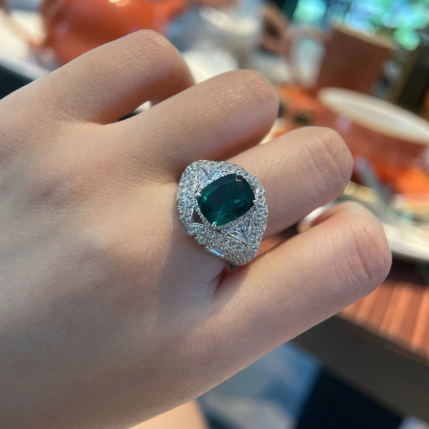 WUIHA Vintage 925 Sterling Silver 4 CT Lab Sapphire Emerald High Carbon Diamonds Gemstone Wedding Engagement Ring Fine Jewelry