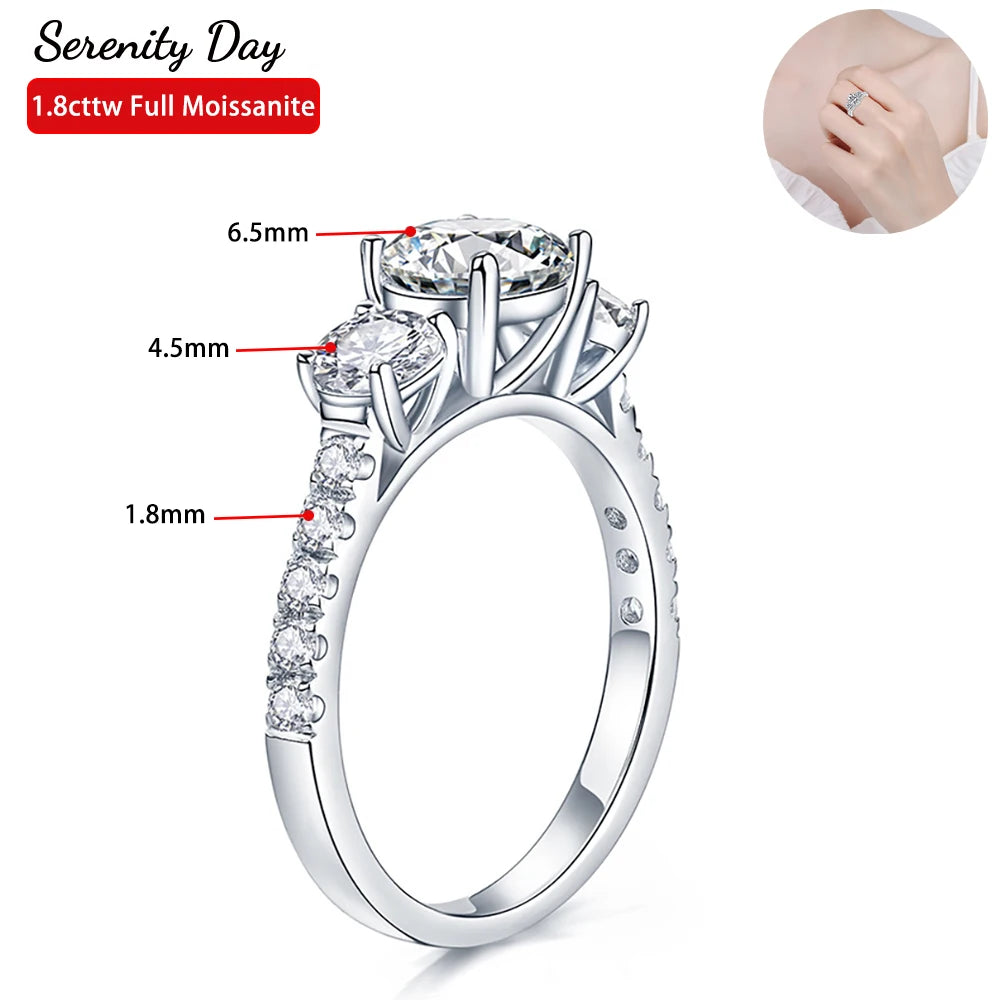 Serenity 1.8cttw Real D Color Moissanite Row Rings For Women S925 Silver Bands Plated 18k Sparkling Wedding Rings Fine Jewelry
