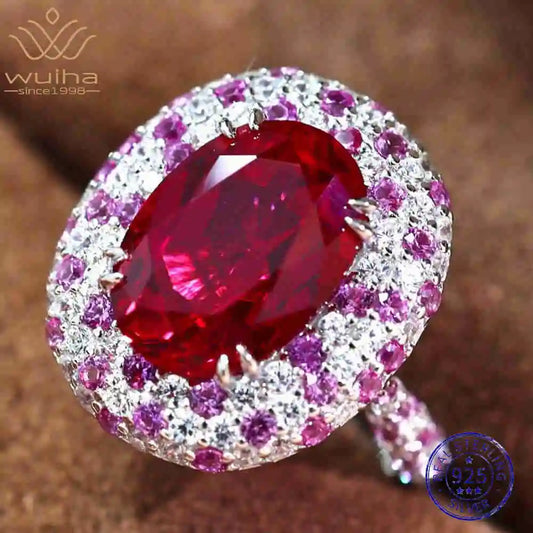 WUIHA Vintage 925 Sterling Silver 7.65 CT Lab Sapphire Ruby High Carbon Diamonds Gemstone Wedding Engagement Ring Fine Jewelry