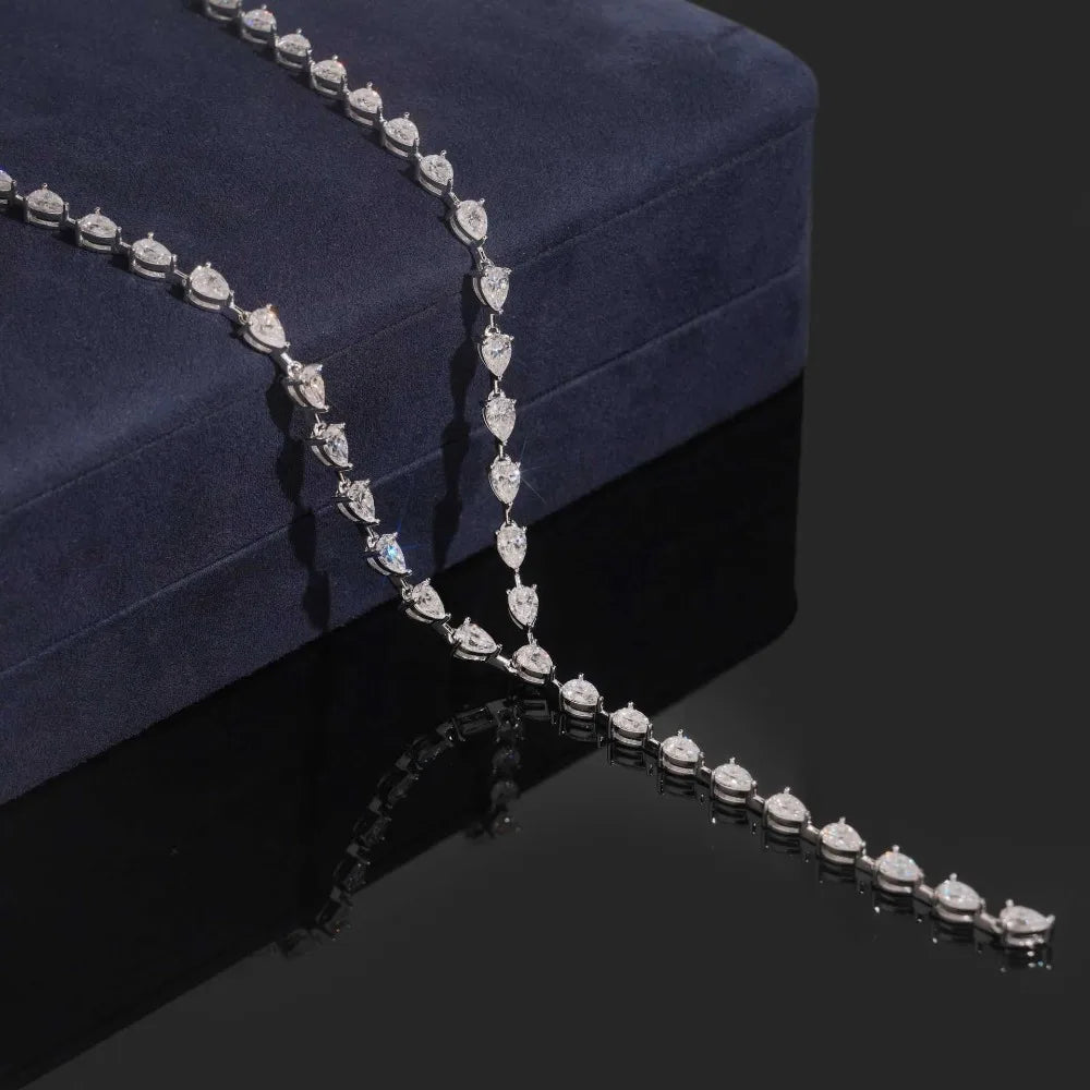 Y-Shape Waterdrop Moissanite Tennis Necklace for Women 0.5CT S925 Silver Pear Cut Diamond Long Tassel Bridal Riviera Necklaces