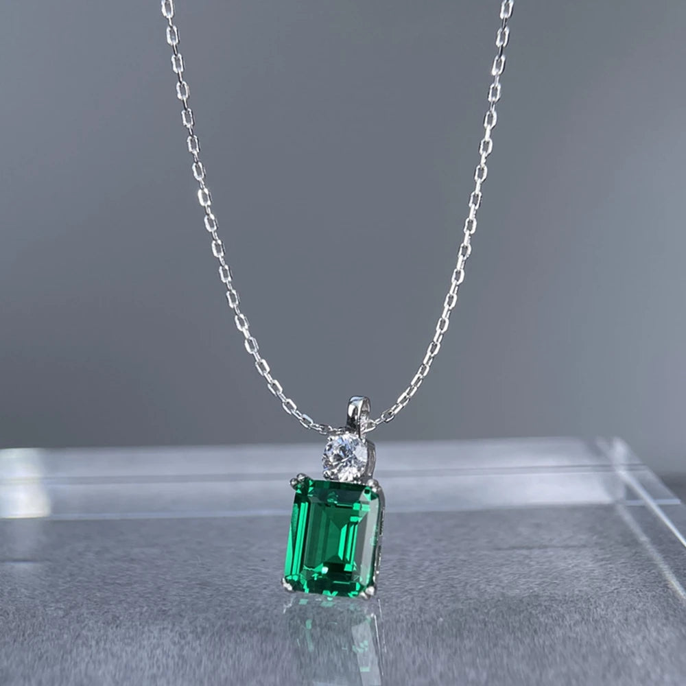 Wong Rain 925 Sterling Silver 8*10 MM Tanzanite Sapphire Ruby Citrine Emerald High Carbon Diamond Pendant Necklace Fine Jewelry