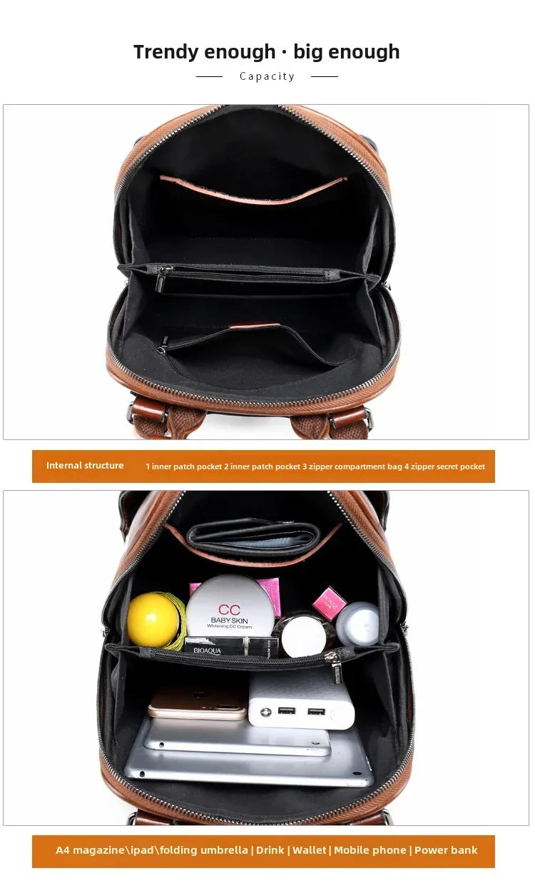 Fashionable High-Quality Leather Women's Backpack Casual Multifunctional Large Capacity Hot Sale Of The Season New Style Double