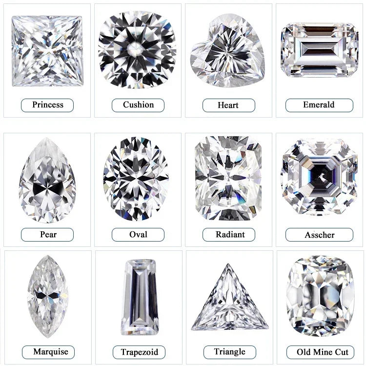 D Color Super White Moissanite Diamond Round / Oval / Pear / Radiant / Emerald / Heart / Princess / Cushion / Asscher / Triangle