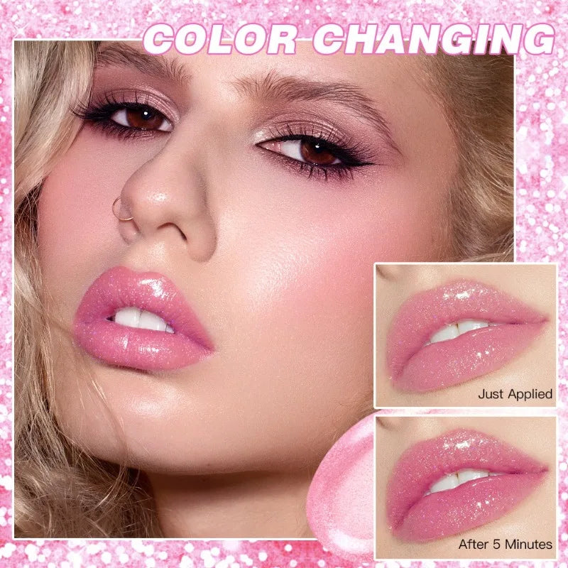 Soft Jelly Lipstick Color Changing Glossy Hydrating Moisturizing Glitter Lip Stick Sparkling Sequins Turning Red Shade Lip Balm