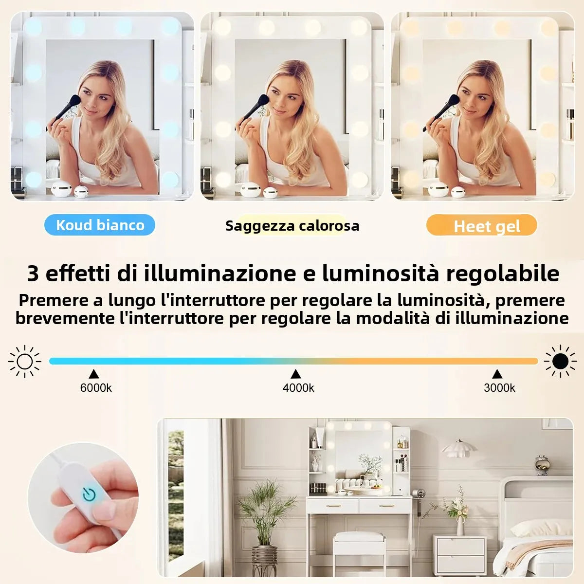 Mihtrov Level-shelves Makeup Table For Small Aparttment Adjustable Led Light Mirror Dressing Desk With Makeup Stool Detachable Vanity Desk Gift For Daughter & Friends