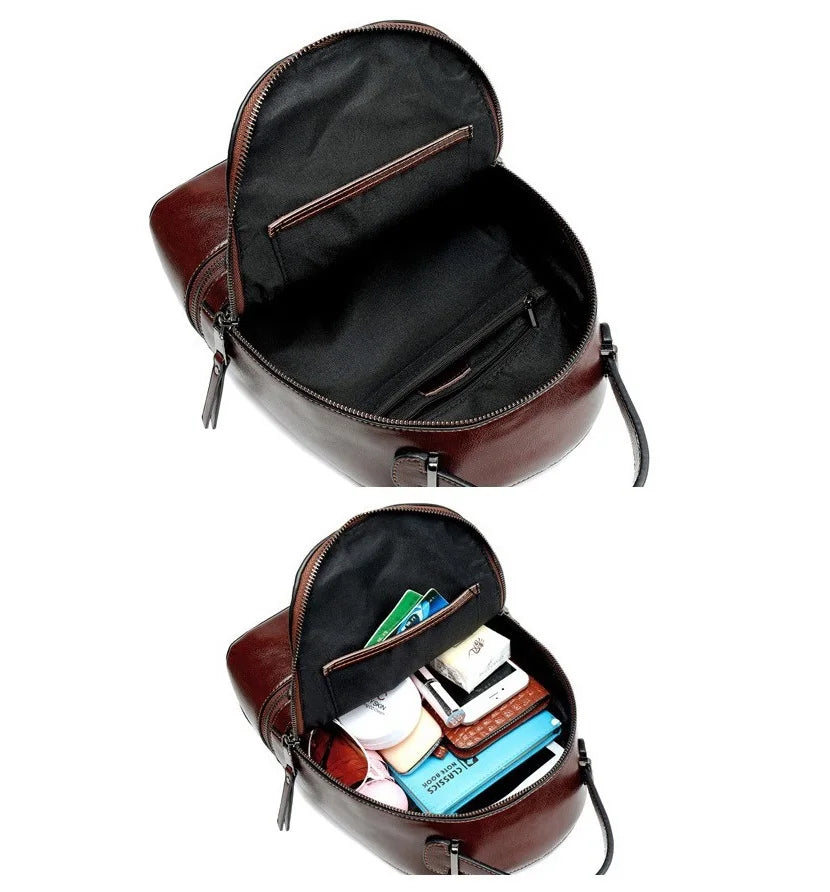 100% Genuine Leather Women Backpacks Retro Ladies Travel Bags Casual Girl's School Bags