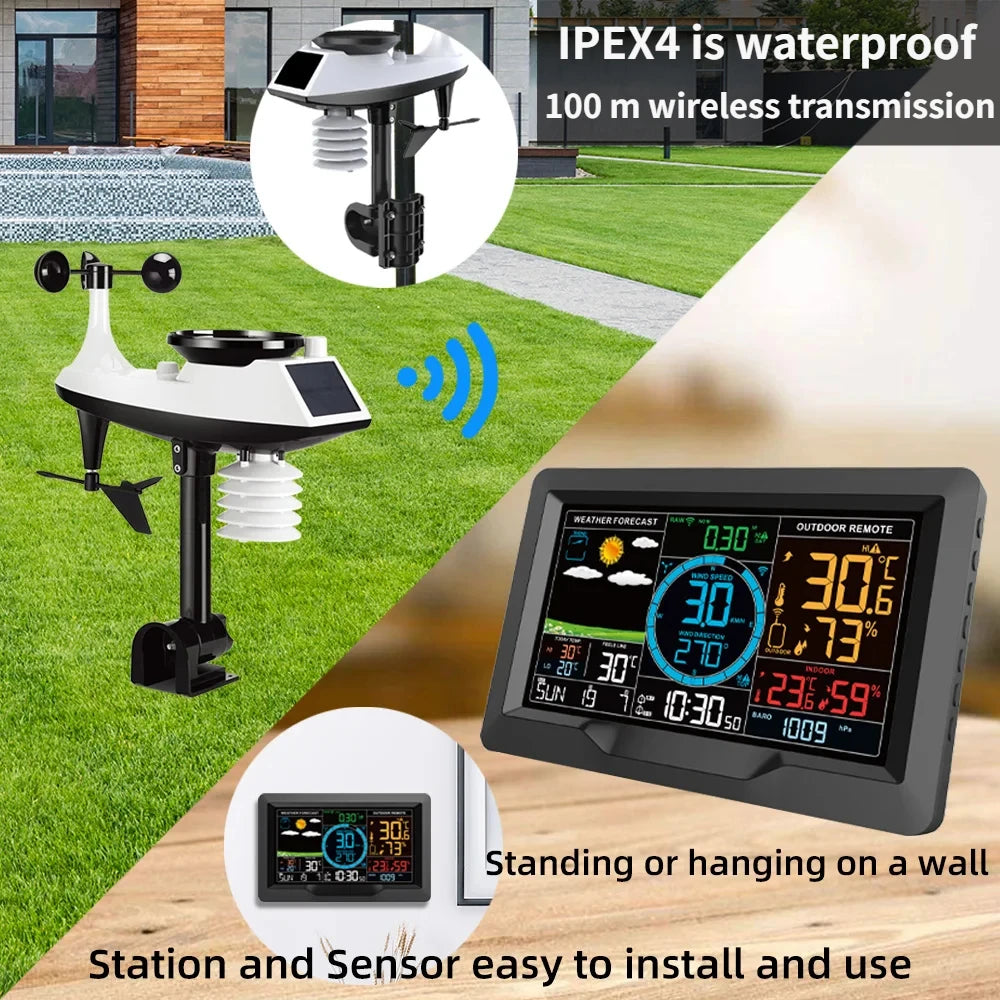 No wiring required Multifunctional Weather Station Temperature Humidity Wind Speed and Rainfall Detection Weather Forecast Clock