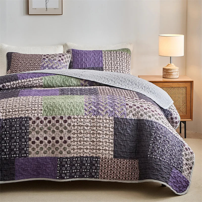 New Quilted Bedspread Set,Soft Microfiber,Thick Bed Cover+Pillowcase,European Flower Patchwork Mattress Topper Bed Sheets King